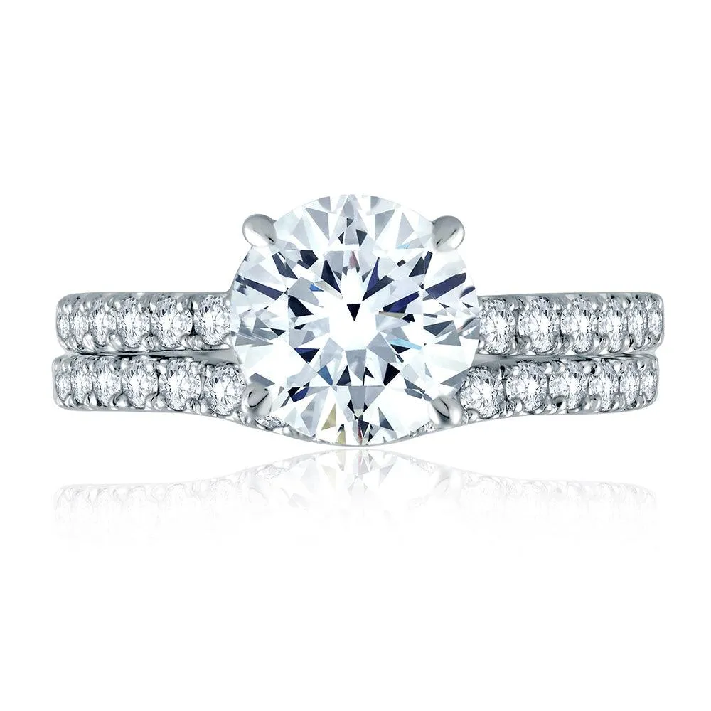 Quilted French Pave Round Diamond Center Engagement Ring