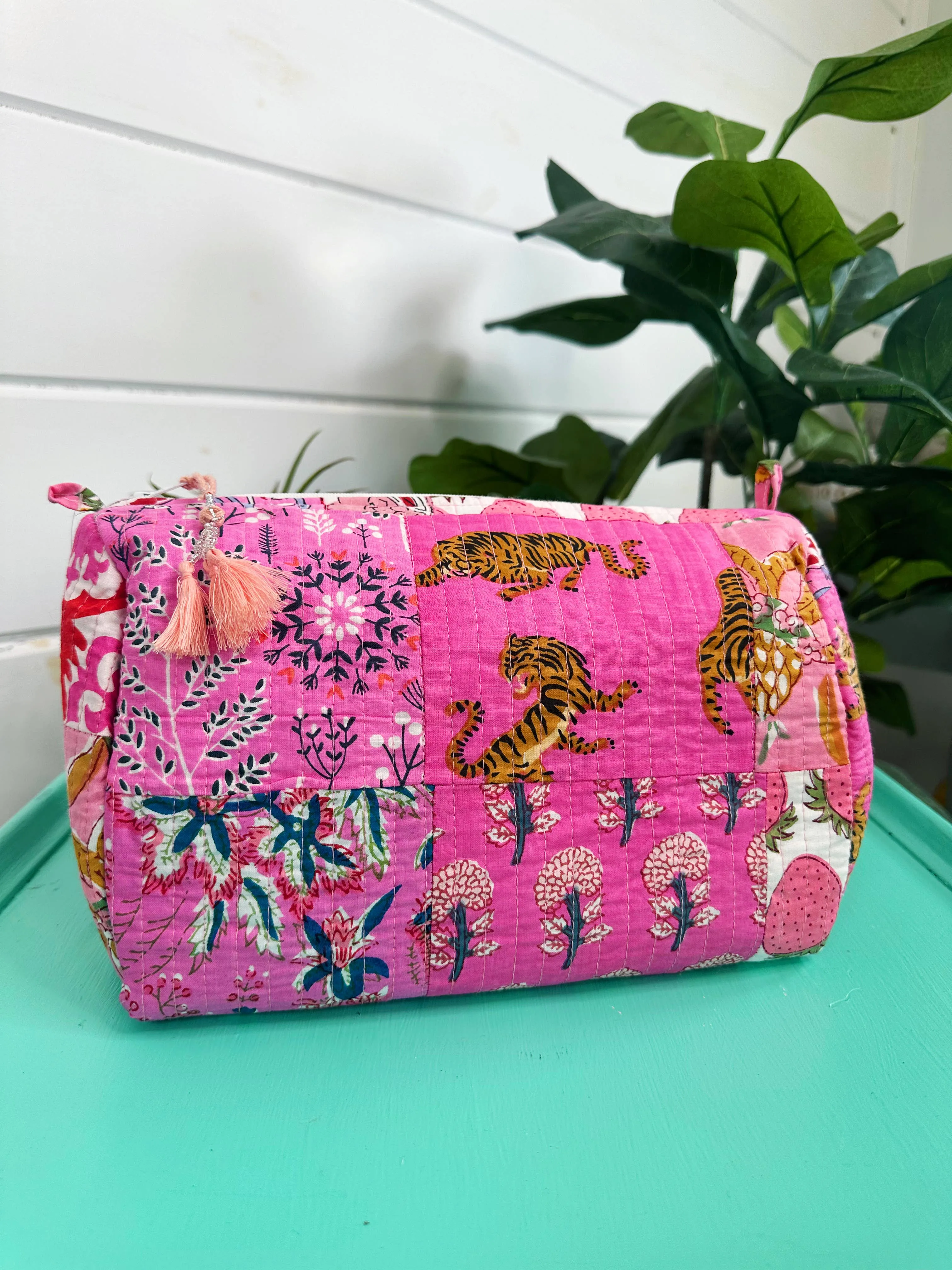 Quilted Makeup Bag Pink Patchwork