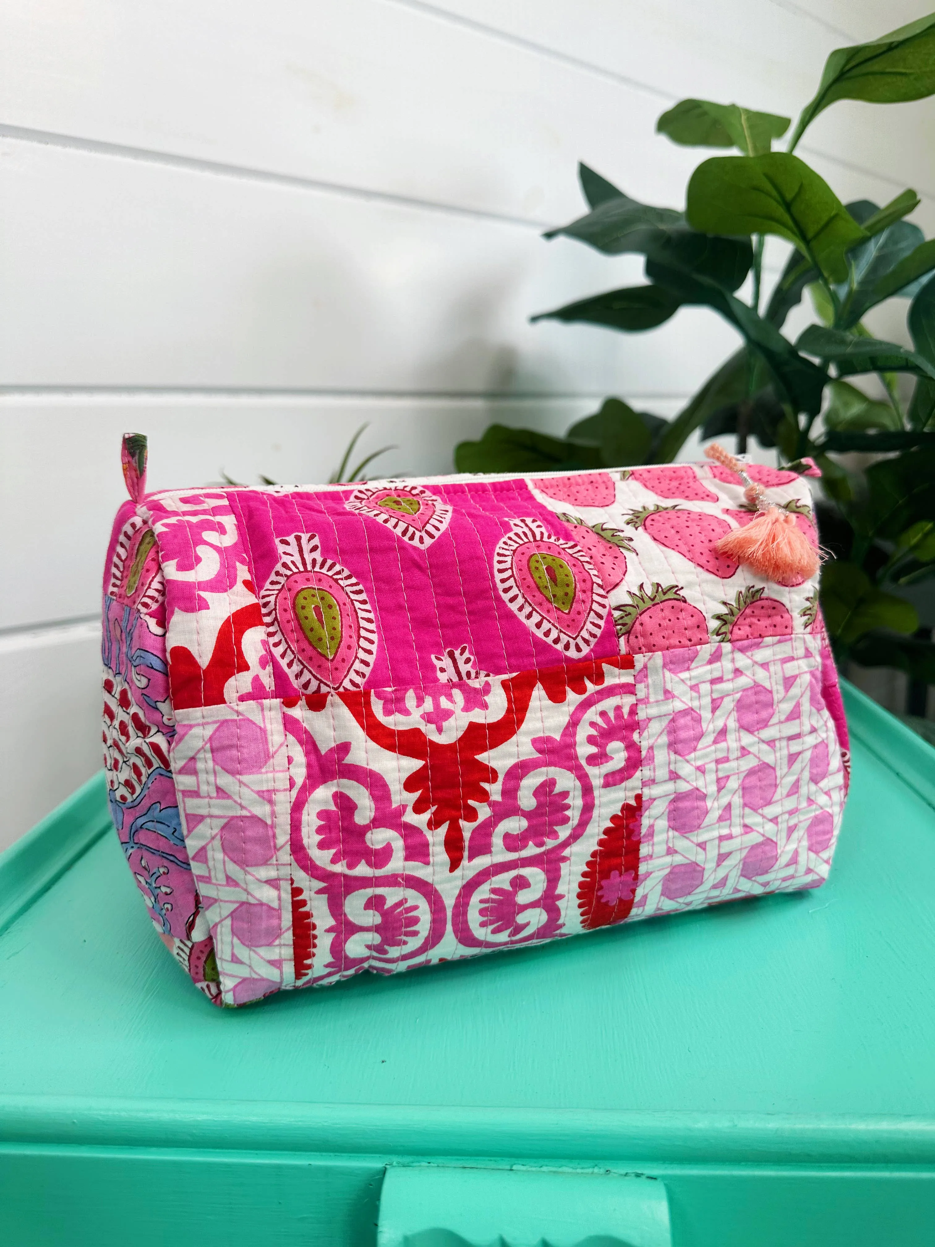 Quilted Makeup Bag Pink Patchwork