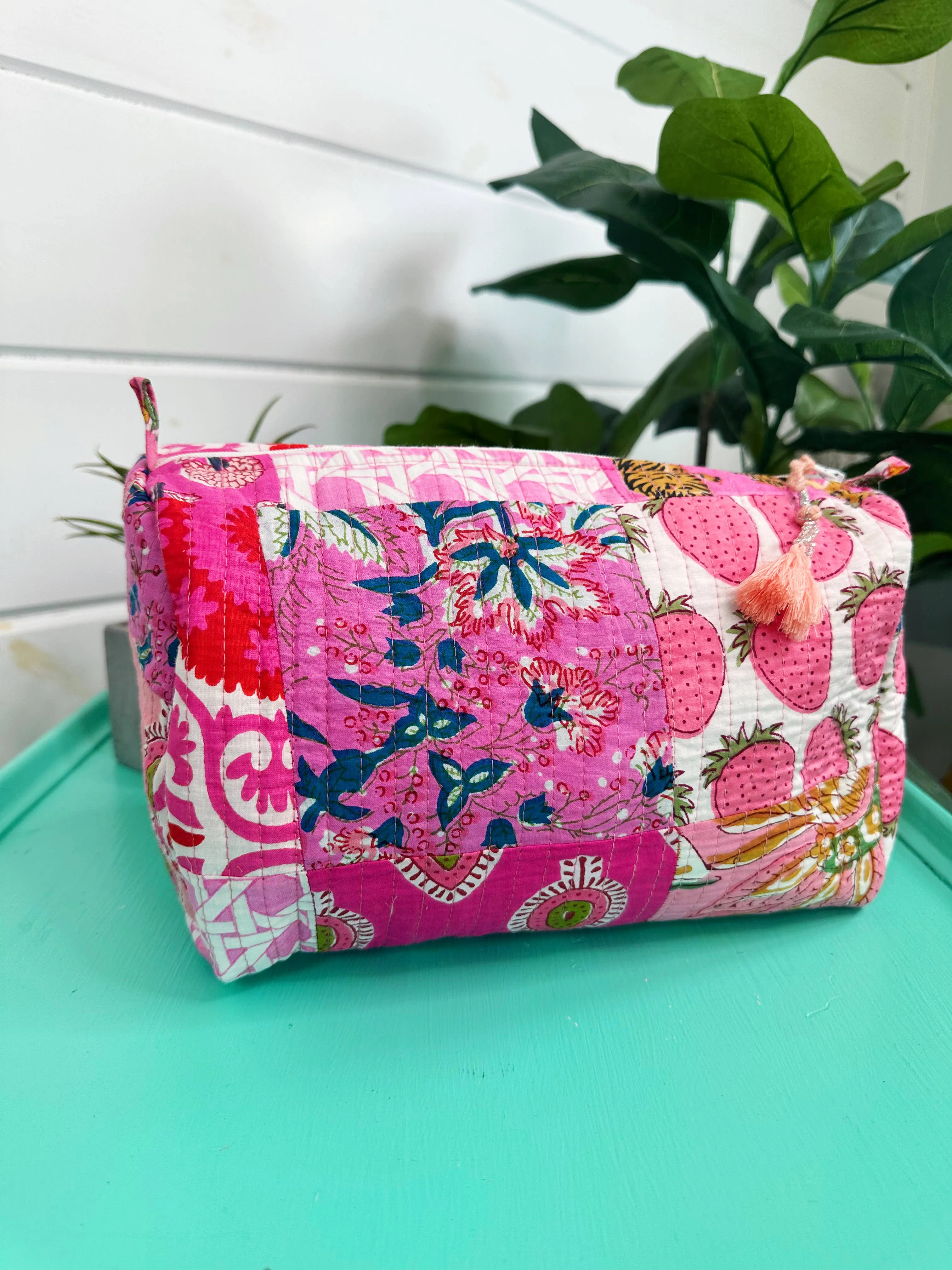 Quilted Makeup Bag Pink Patchwork