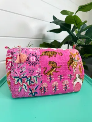 Quilted Makeup Bag Pink Patchwork