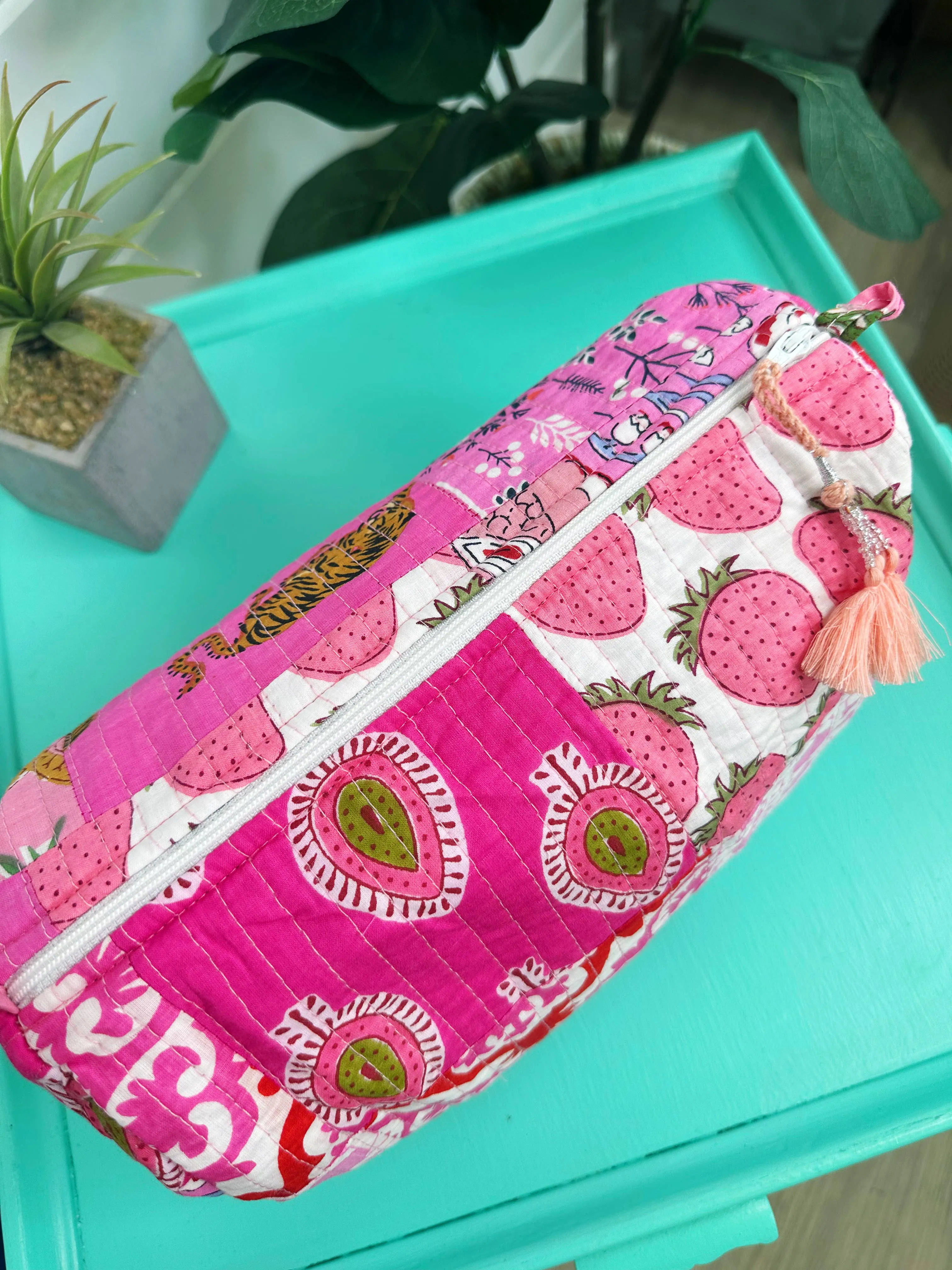 Quilted Makeup Bag Pink Patchwork