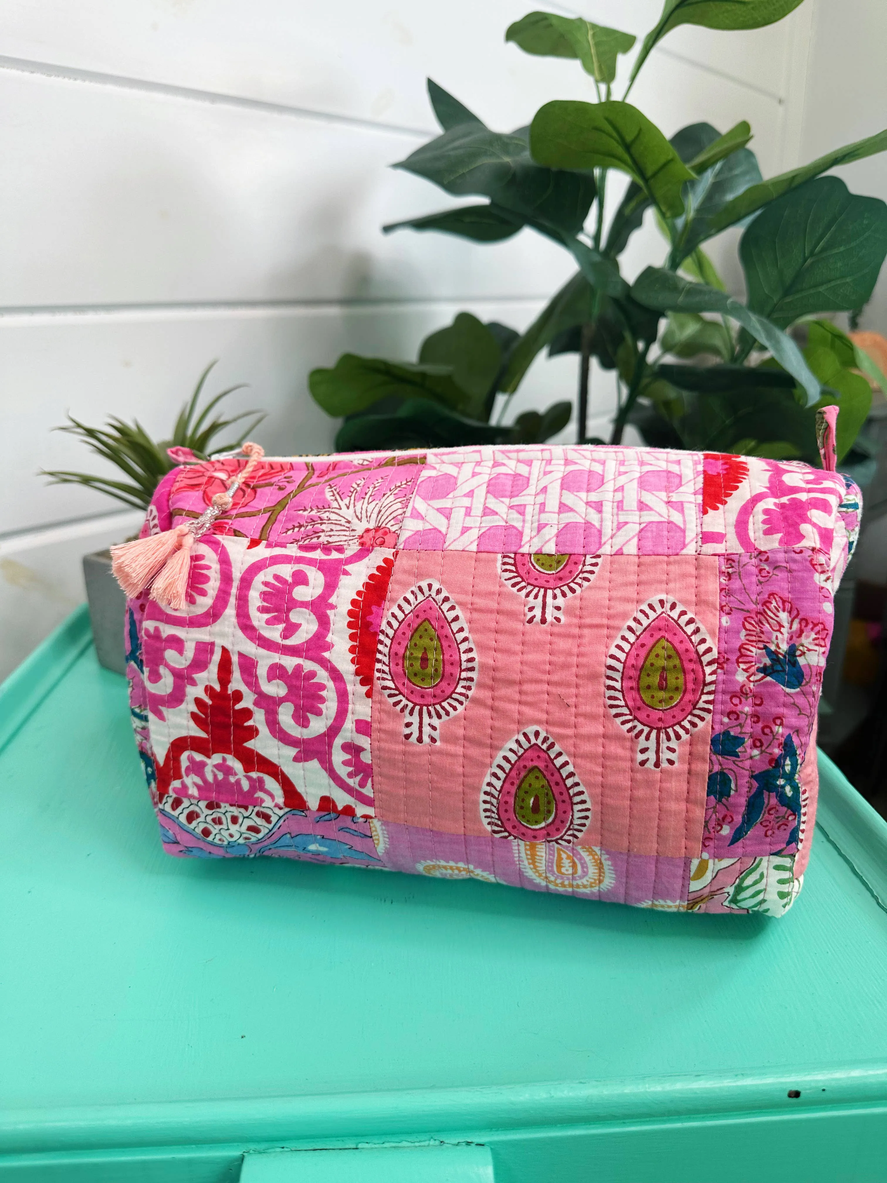 Quilted Makeup Bag Pink Patchwork