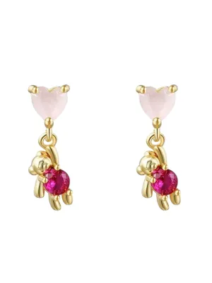 "FLOATING TEDDY" DANGLE STUD EARRINGS
