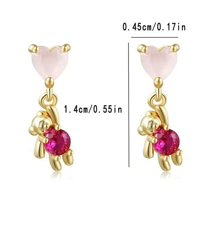 "FLOATING TEDDY" DANGLE STUD EARRINGS