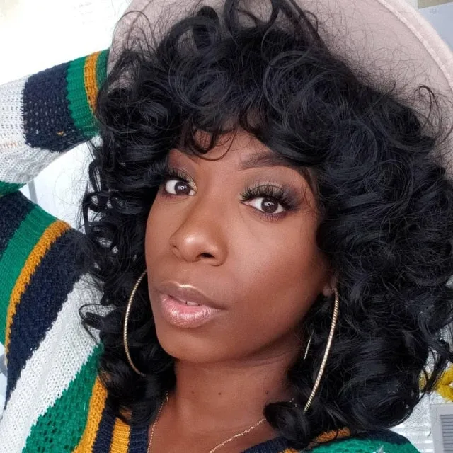 "Helen" Curly Wigs with Bangs