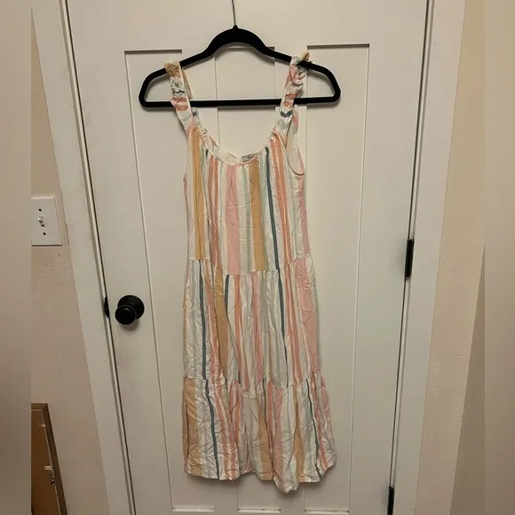 Rails Capri Melon Stripe Linen Blend Tiered Layered Midi Dress M