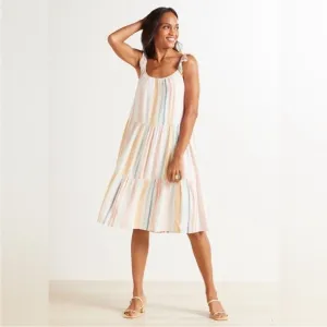 Rails Capri Melon Stripe Linen Blend Tiered Layered Midi Dress M
