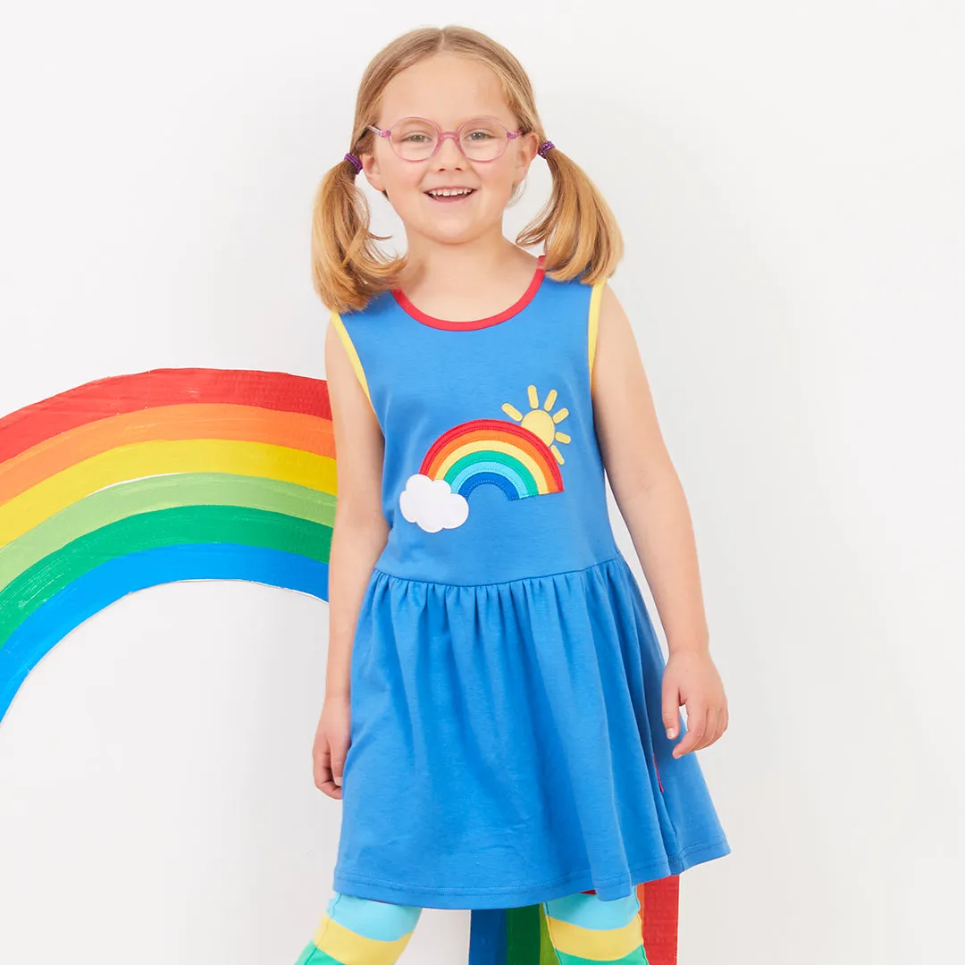 Rainbow Sun Cloud Applique Summer Dress