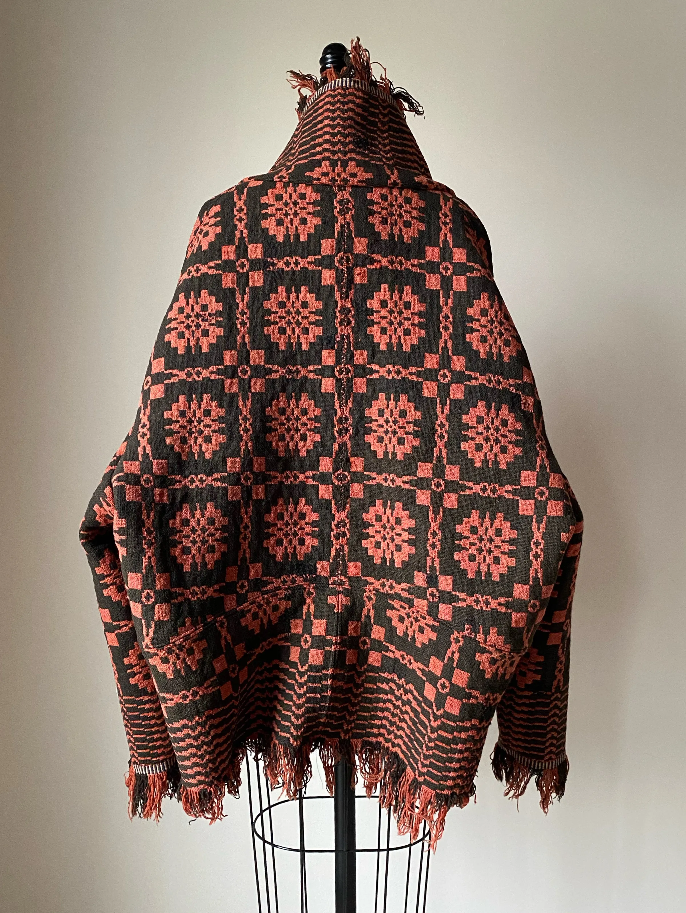 red and black overshot coverlet cocoon