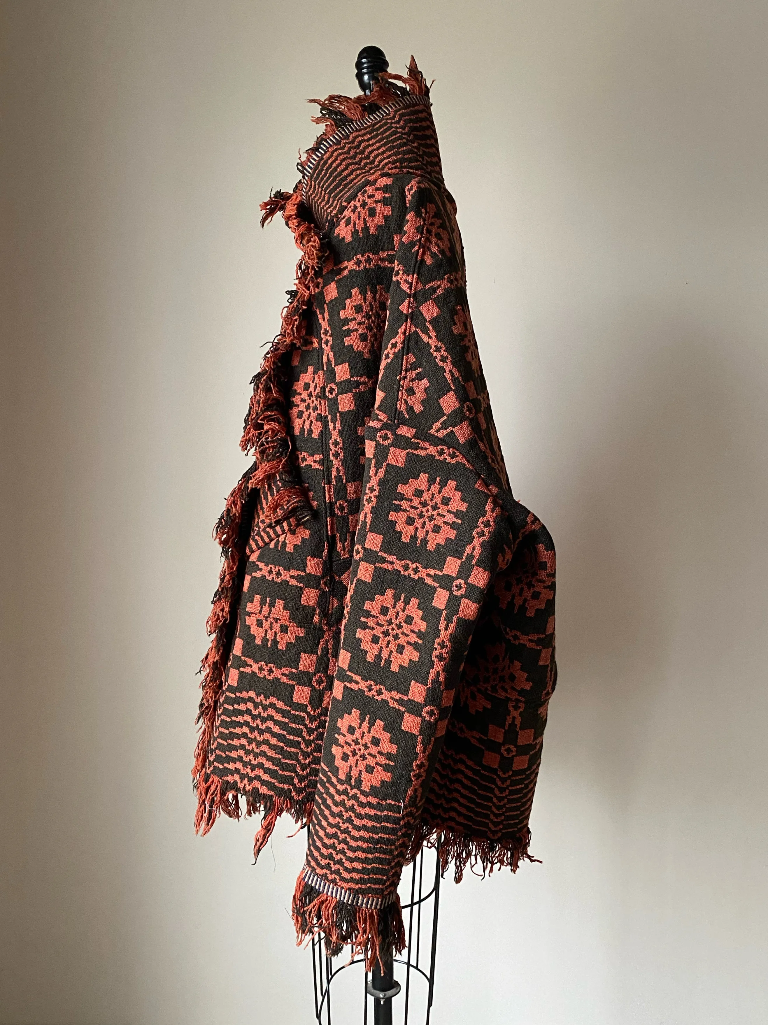 red and black overshot coverlet cocoon