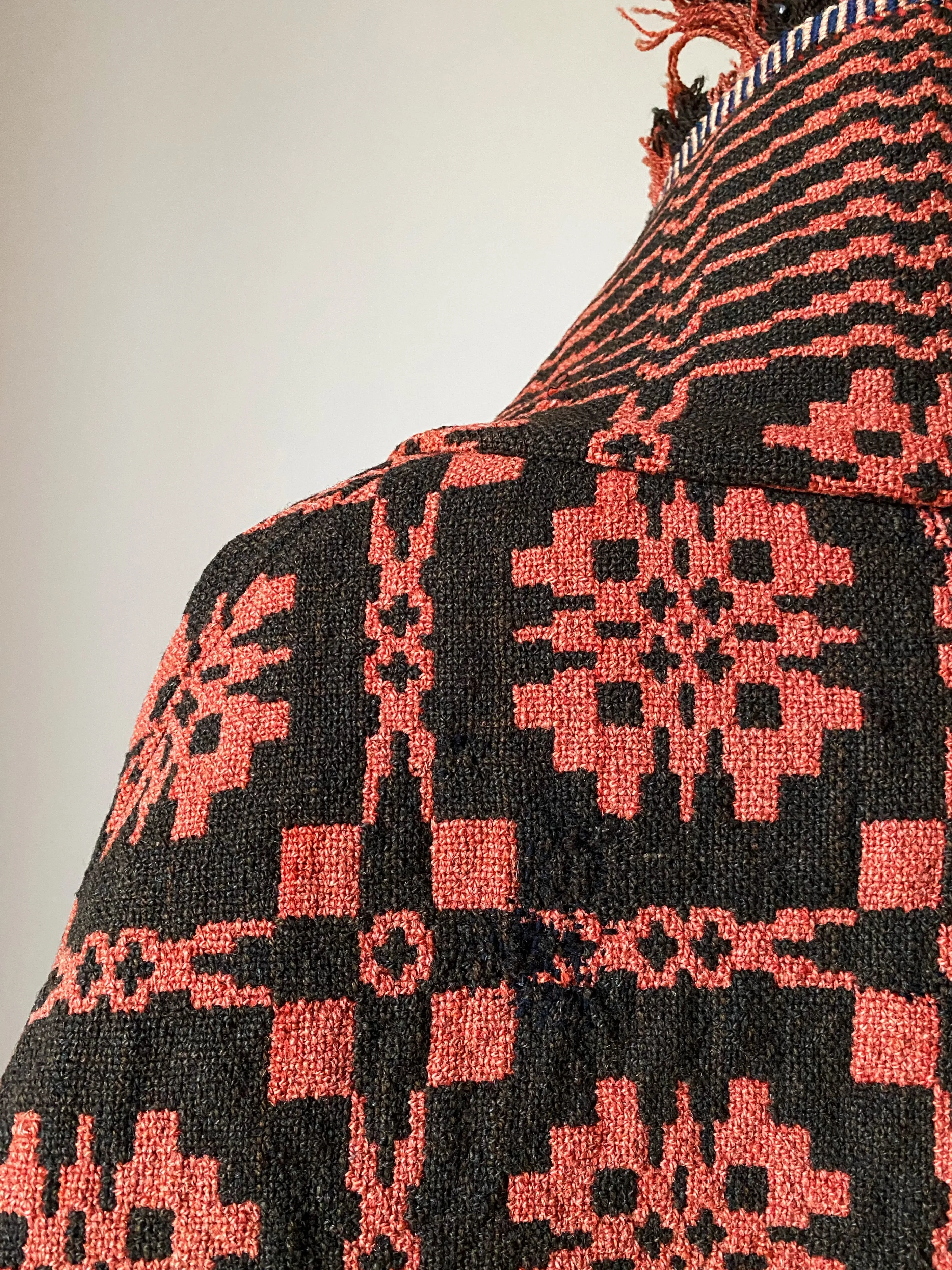 red and black overshot coverlet cocoon