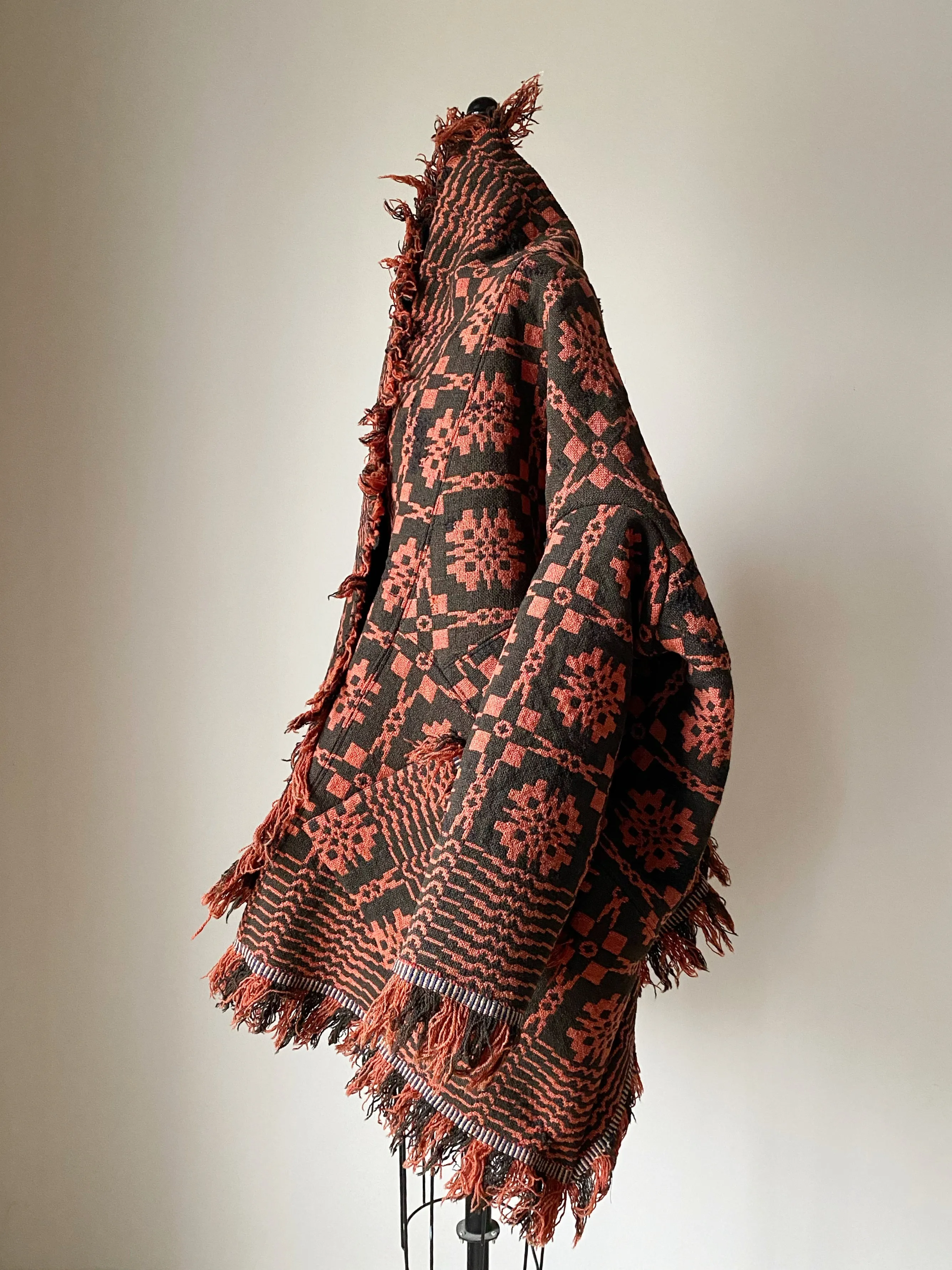 red and black overshot coverlet cocoon