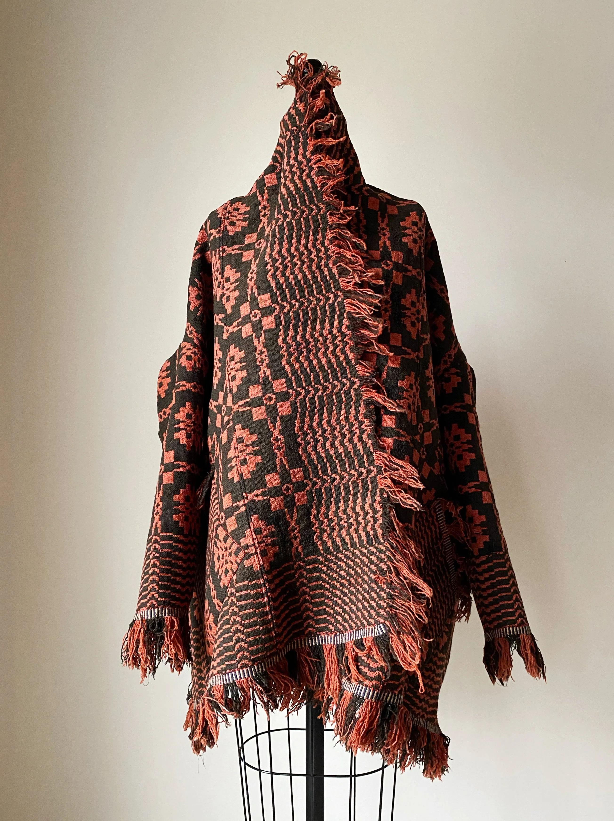 red and black overshot coverlet cocoon