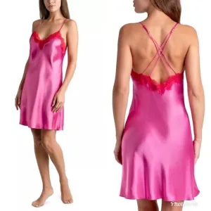 Revolve Linea Donatella Valentino Pink Satin Charmeuse Chemise