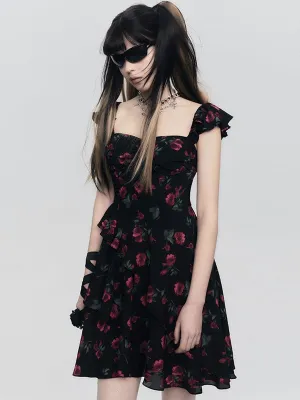 Rose Floral Belt Chest Strap Dress
