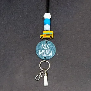 School Bus Glitter Acrylic Lanyard