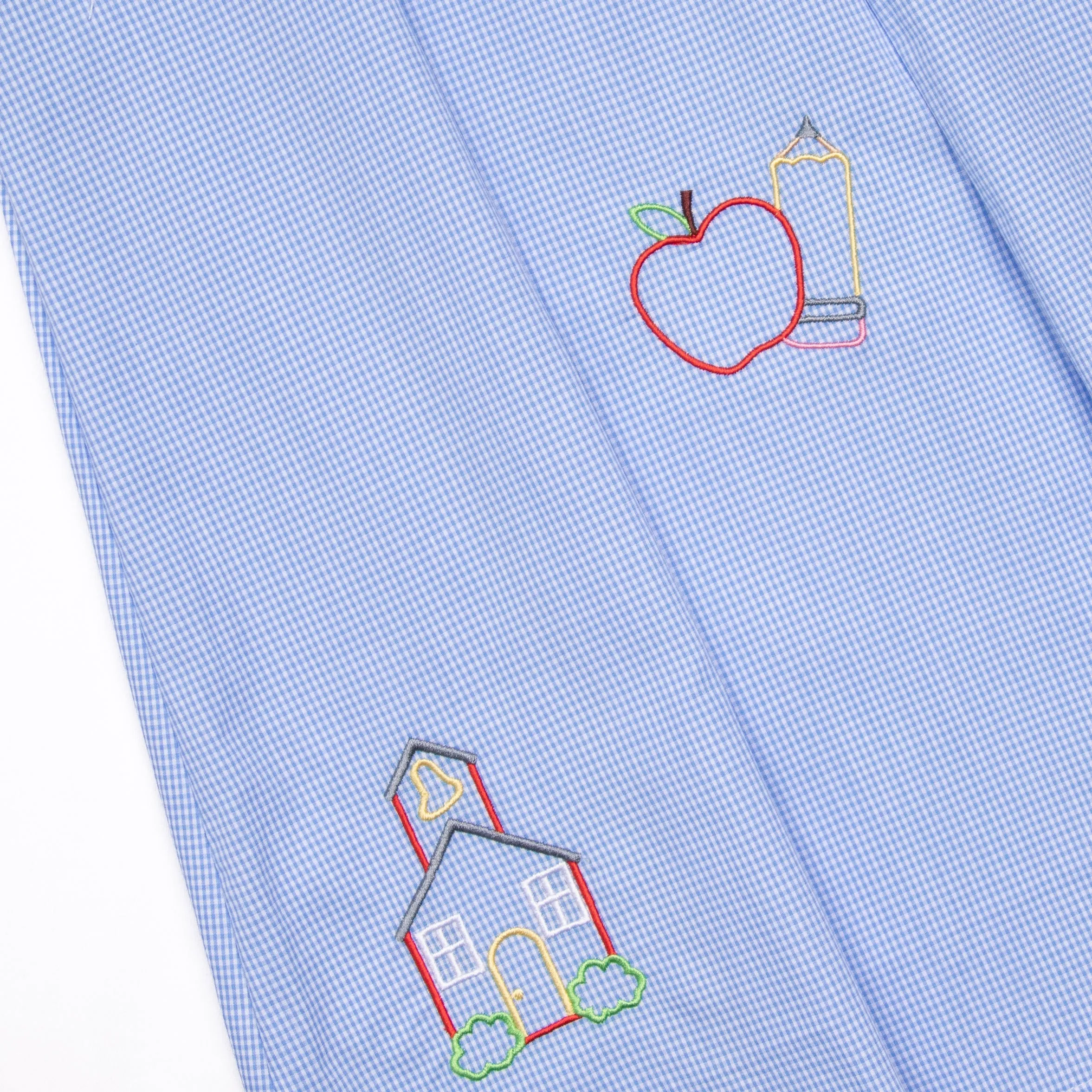 School House Embroidered Dress, Blue