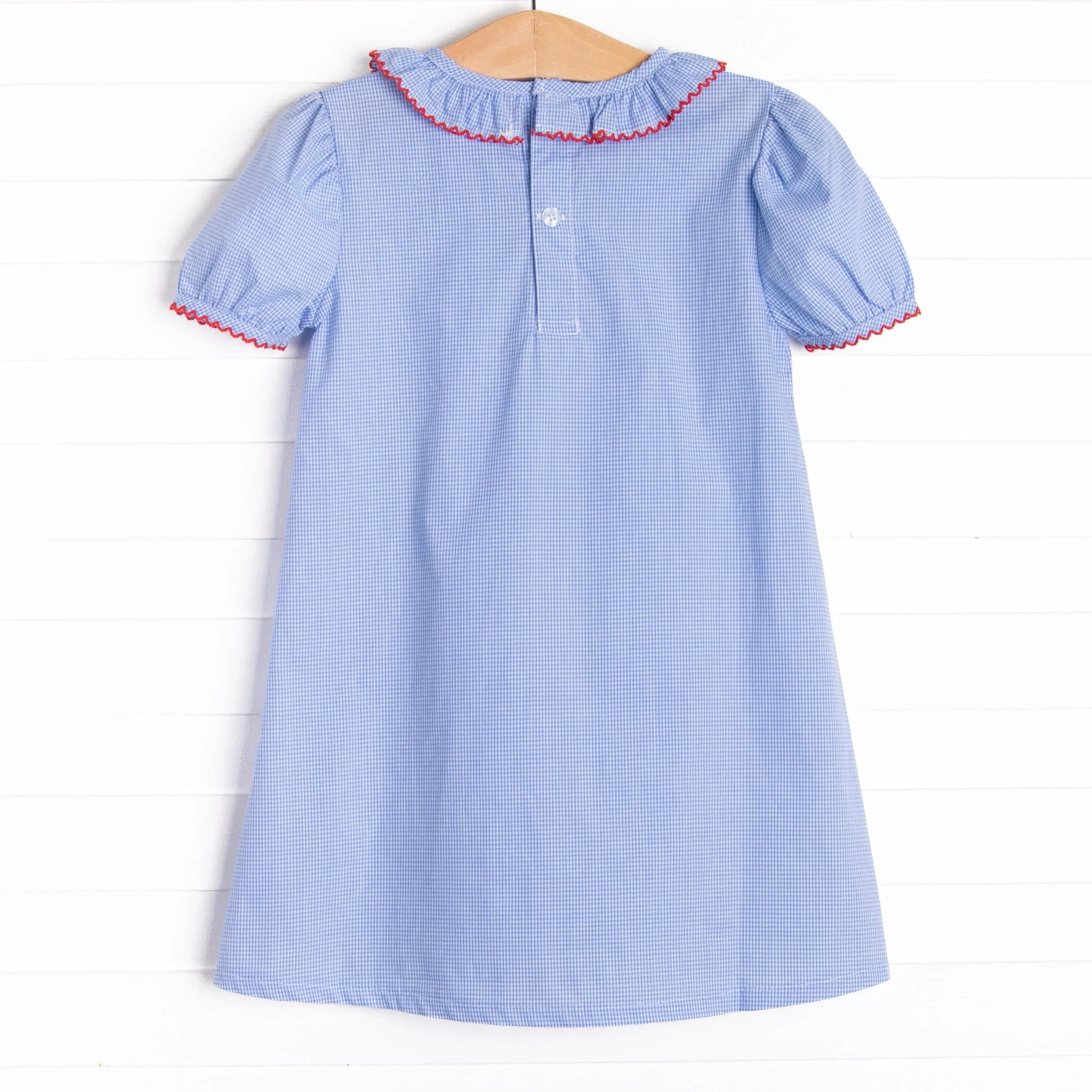 School House Embroidered Dress, Blue