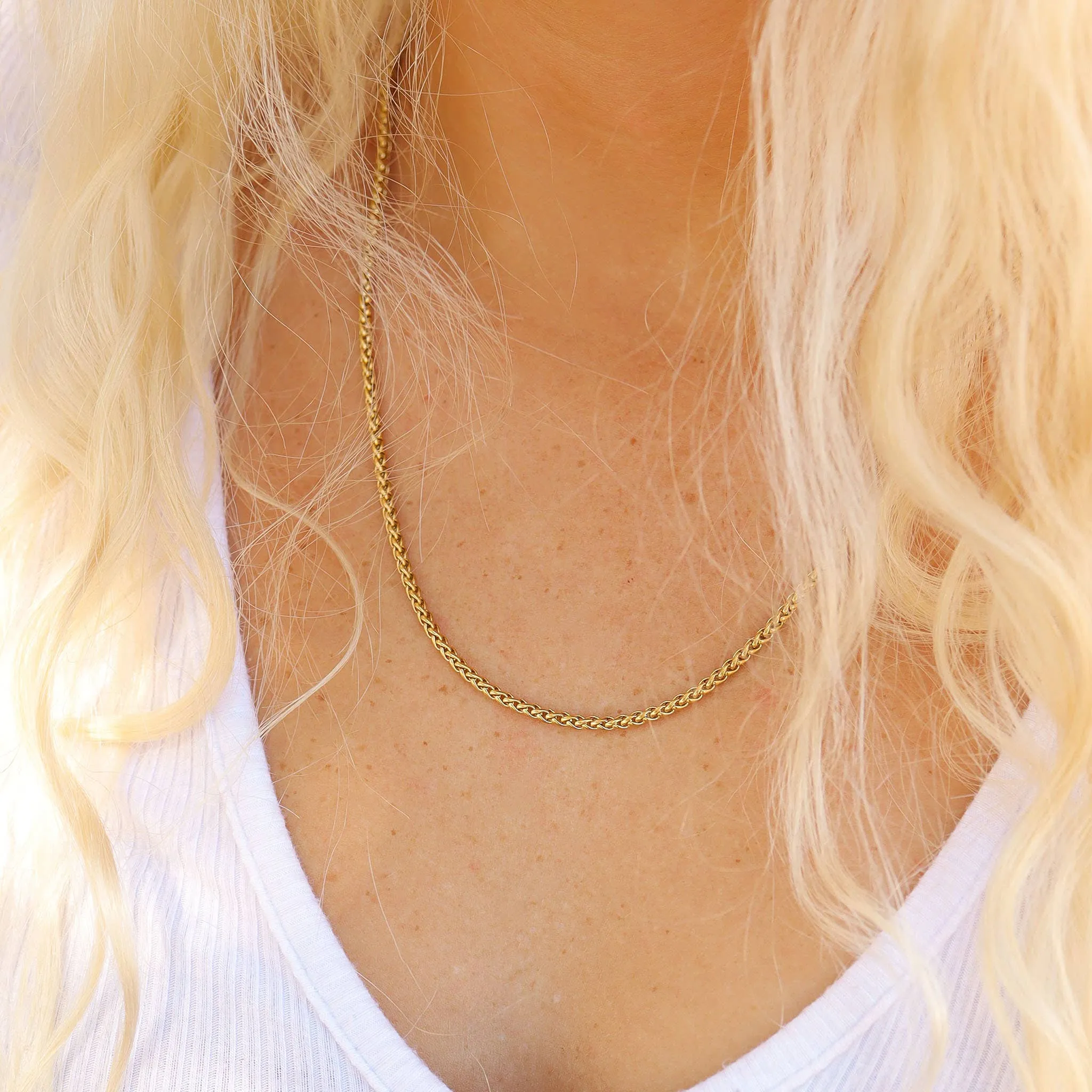 Selena 18K Gold PVD and Stainless Steel PVD Wheat Chain Necklace