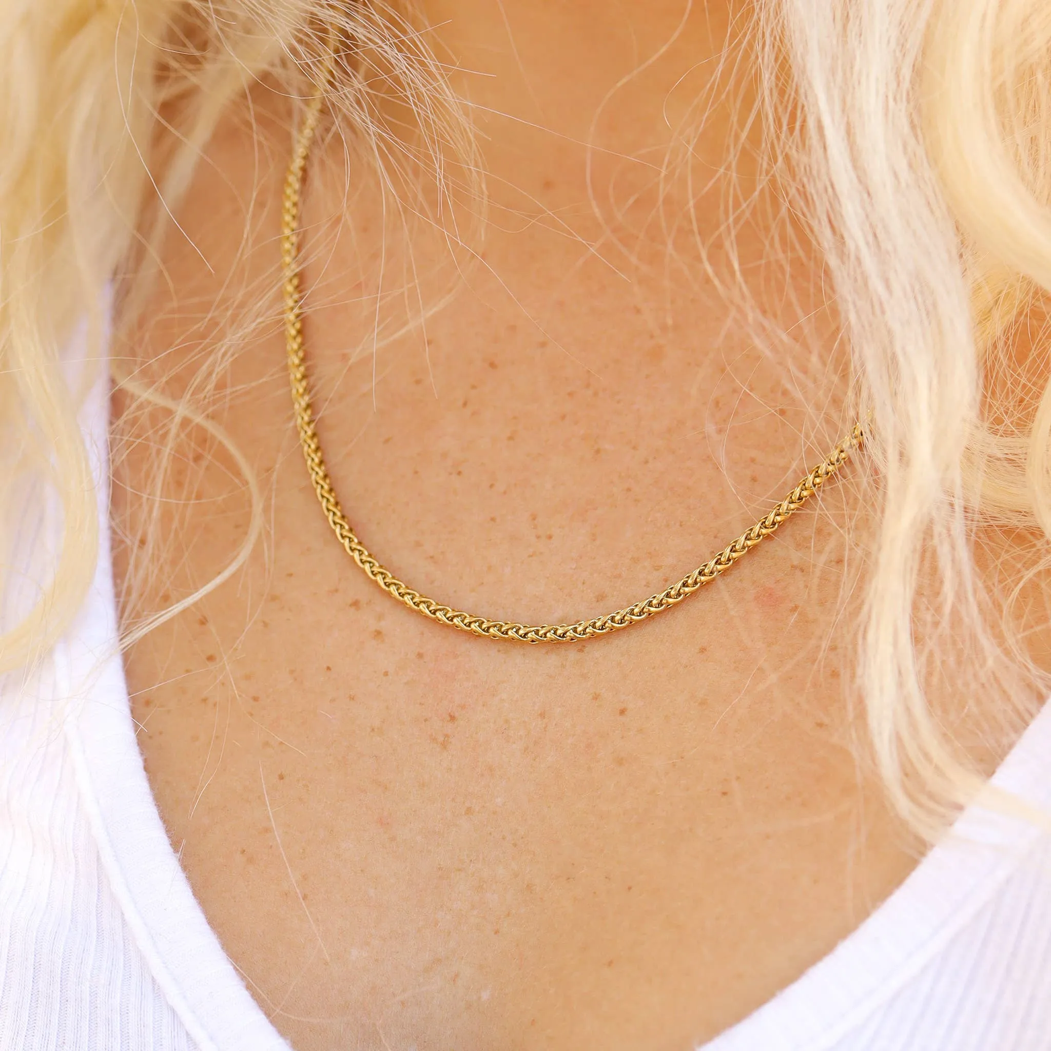 Selena 18K Gold PVD and Stainless Steel PVD Wheat Chain Necklace