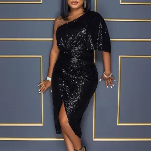 Sequins One Shoulder Slit Party Dress
