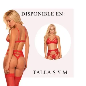 Set de lencería Bra, Tanga y Liguero Color Rojo