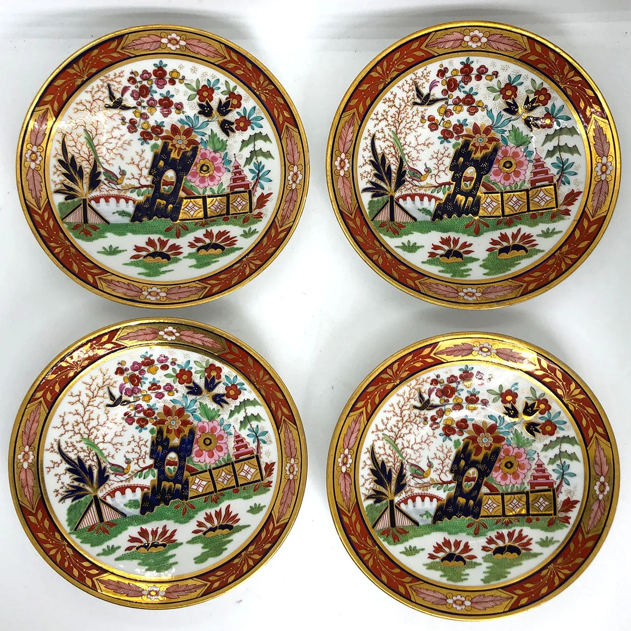 Set of 22 English Worcester Flight, Barr and Barr Porcelain Fence and Pagoda Cups and Saucers