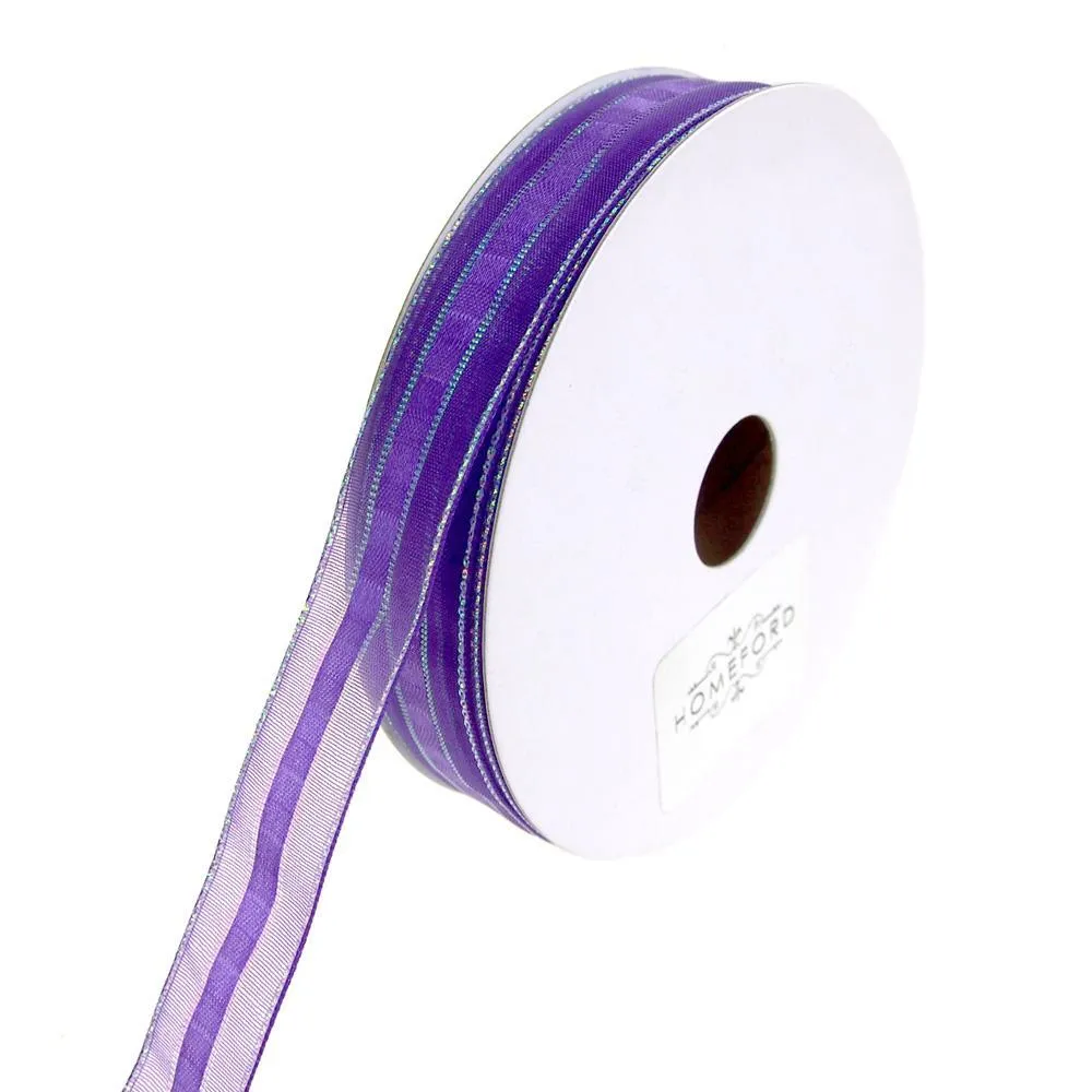 Sheer Metallic Iridescent Edge Natalia Ribbon, 5/8-Inch, 25-Yards