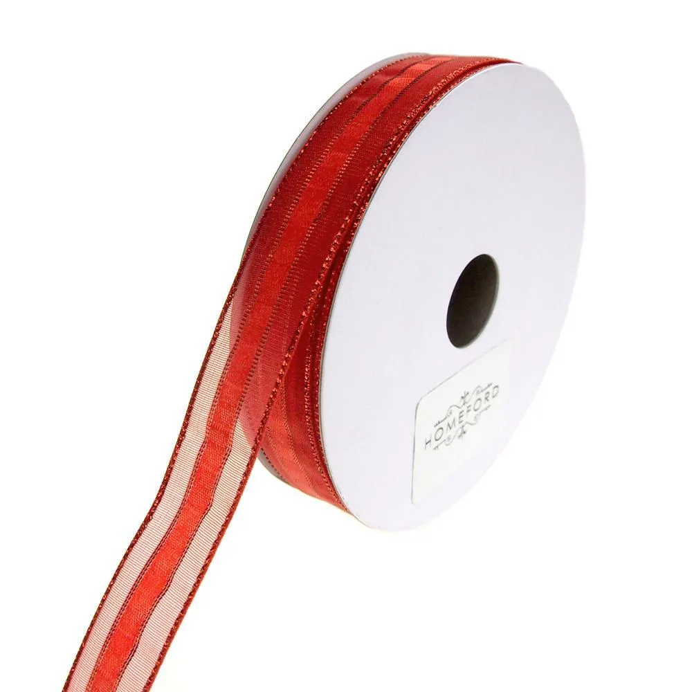 Sheer Metallic Iridescent Edge Natalia Ribbon, 5/8-Inch, 25-Yards