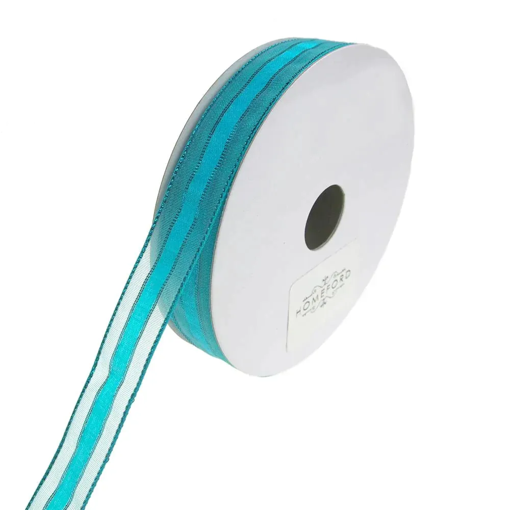 Sheer Metallic Iridescent Edge Natalia Ribbon, 5/8-Inch, 25-Yards