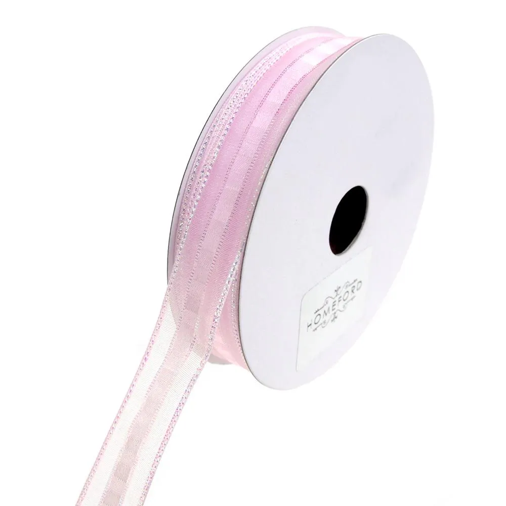 Sheer Metallic Iridescent Edge Natalia Ribbon, 5/8-Inch, 25-Yards
