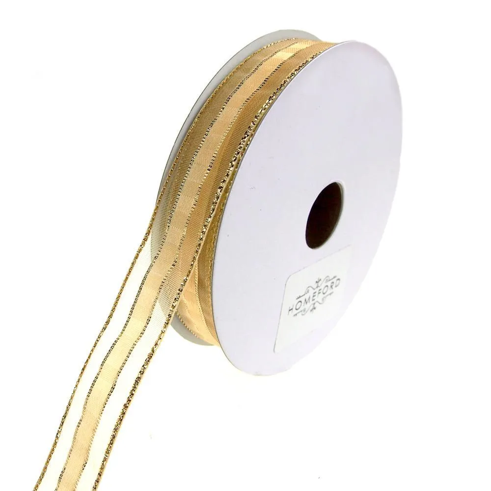 Sheer Metallic Iridescent Edge Natalia Ribbon, 5/8-Inch, 25-Yards