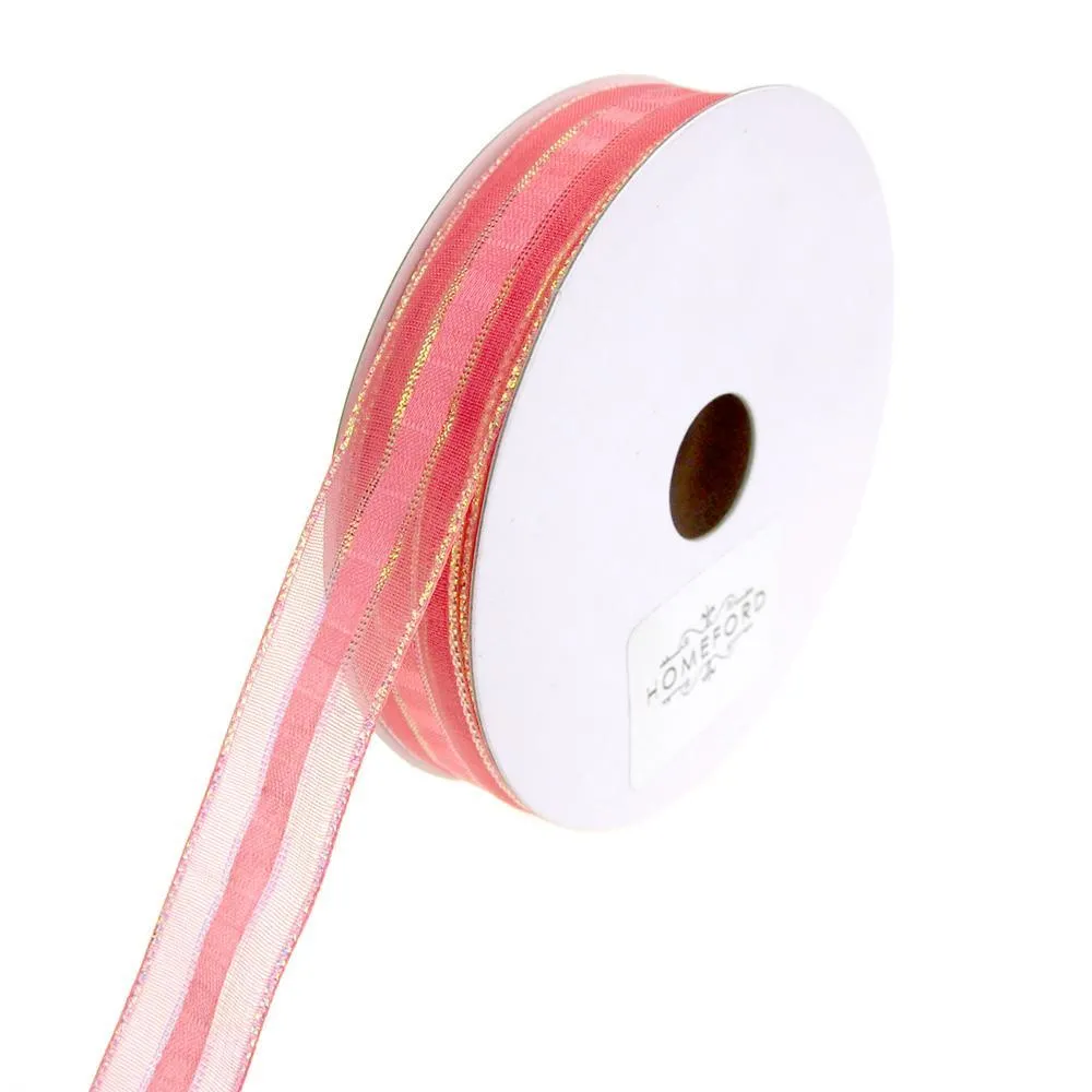 Sheer Metallic Iridescent Edge Natalia Ribbon, 5/8-Inch, 25-Yards