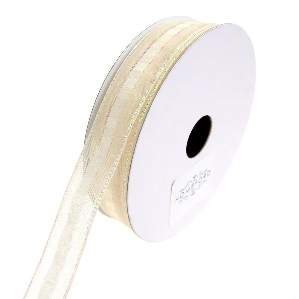 Sheer Metallic Iridescent Edge Natalia Ribbon, 5/8-Inch, 25-Yards