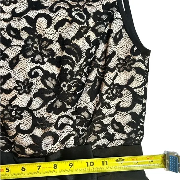 Shoshanna Erin Dress Black Lace Satin Bow Sheath Dress Pockets Sleeveless Size 2