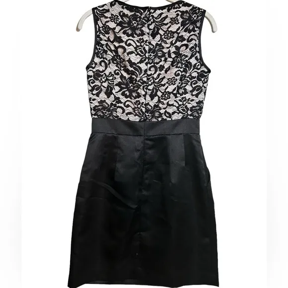 Shoshanna Erin Dress Black Lace Satin Bow Sheath Dress Pockets Sleeveless Size 2