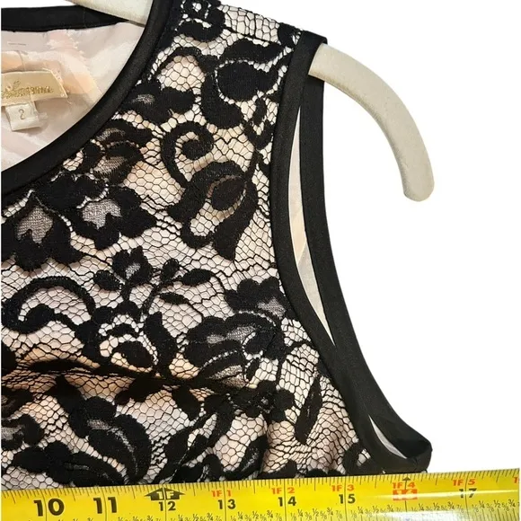 Shoshanna Erin Dress Black Lace Satin Bow Sheath Dress Pockets Sleeveless Size 2