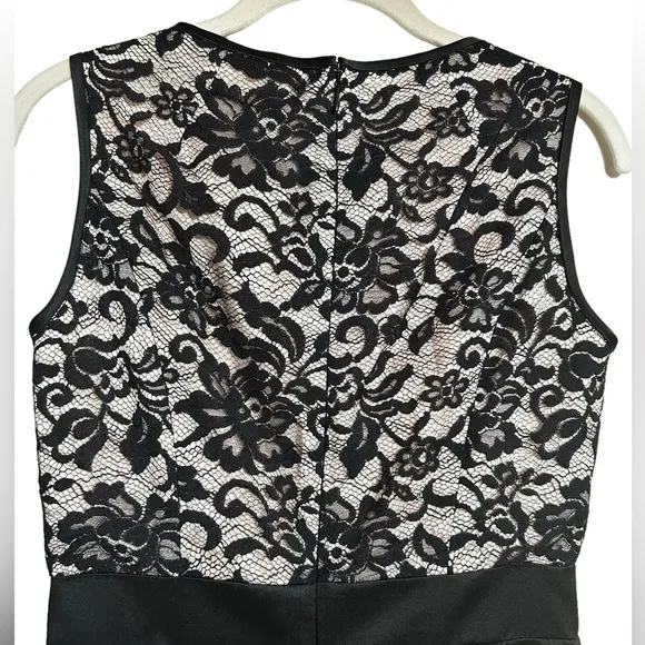 Shoshanna Erin Dress Black Lace Satin Bow Sheath Dress Pockets Sleeveless Size 2