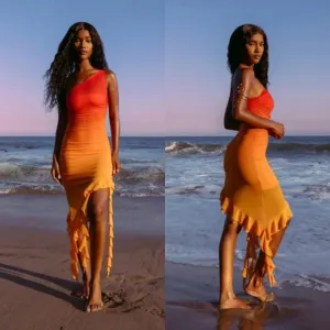 Sincerely Ria NEW RAMA Dress In Sunset Small Ruffle Goddess Fairy Beach Resort