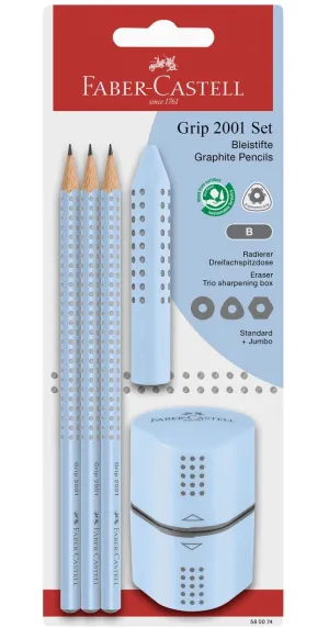 Sky Blue School Set (Pencils, Eraser & Sharpener)