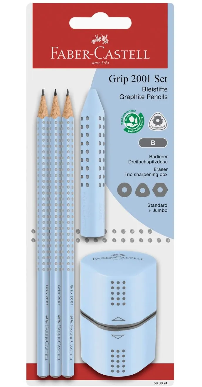 Sky Blue School Set (Pencils, Eraser & Sharpener)