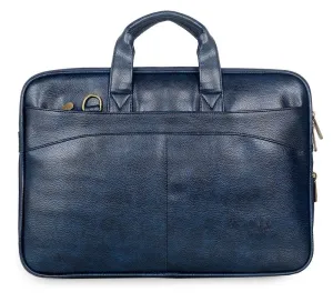 Slim Expandable Laptop Messenger Bag | Vegan Leather | 15.6 inch | Blue