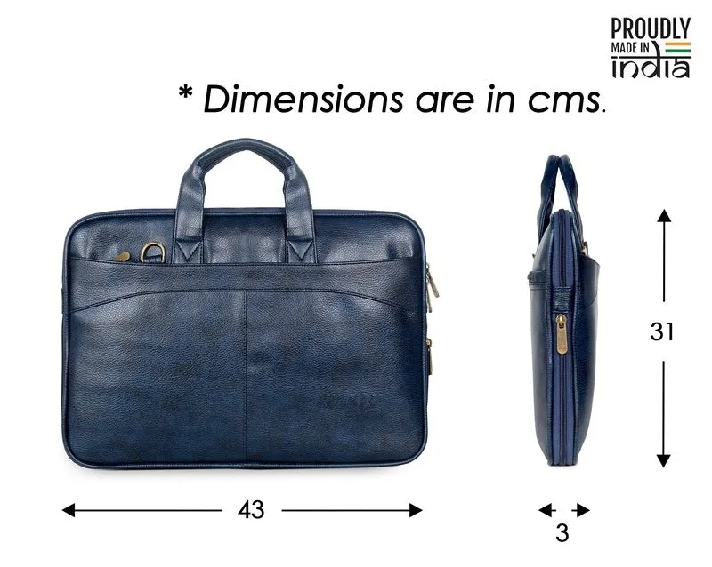 Slim Expandable Laptop Messenger Bag | Vegan Leather | 15.6 inch | Blue