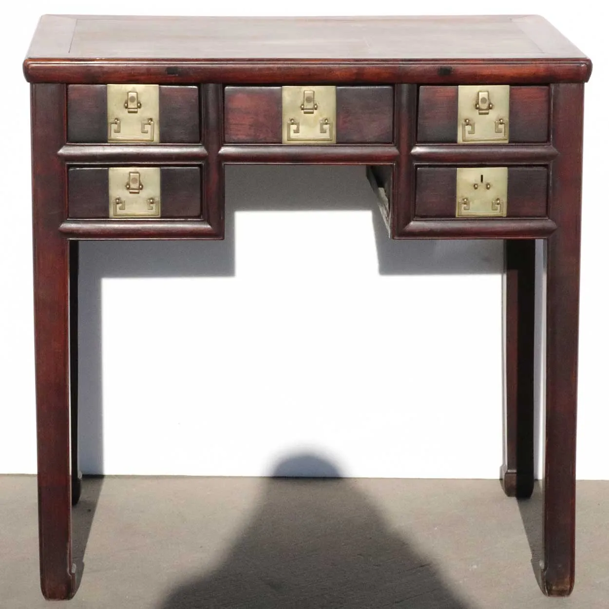 Small Chinese Qing Paktong Mounted Rosewood Writing Desk / Dressing Table