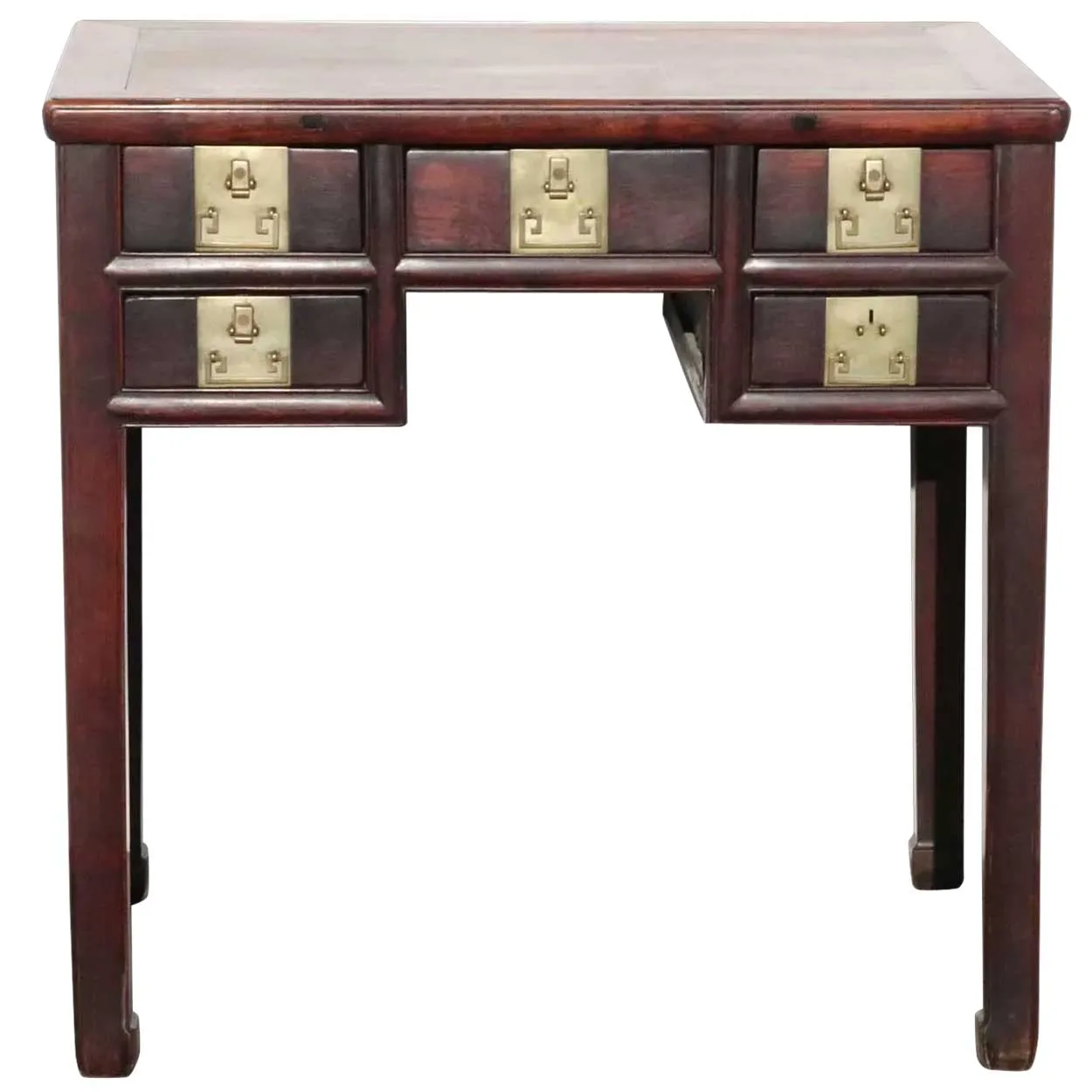 Small Chinese Qing Paktong Mounted Rosewood Writing Desk / Dressing Table