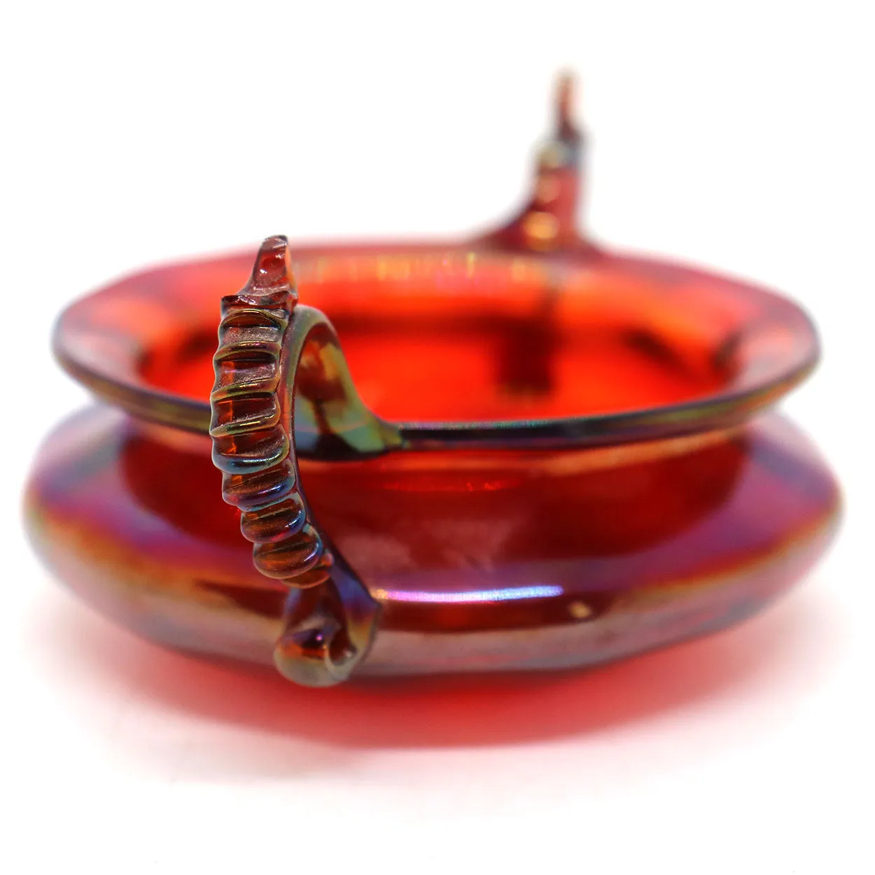 Small Italian Venetian Glass Iridescent Ruby Red Two-Handle Bowl