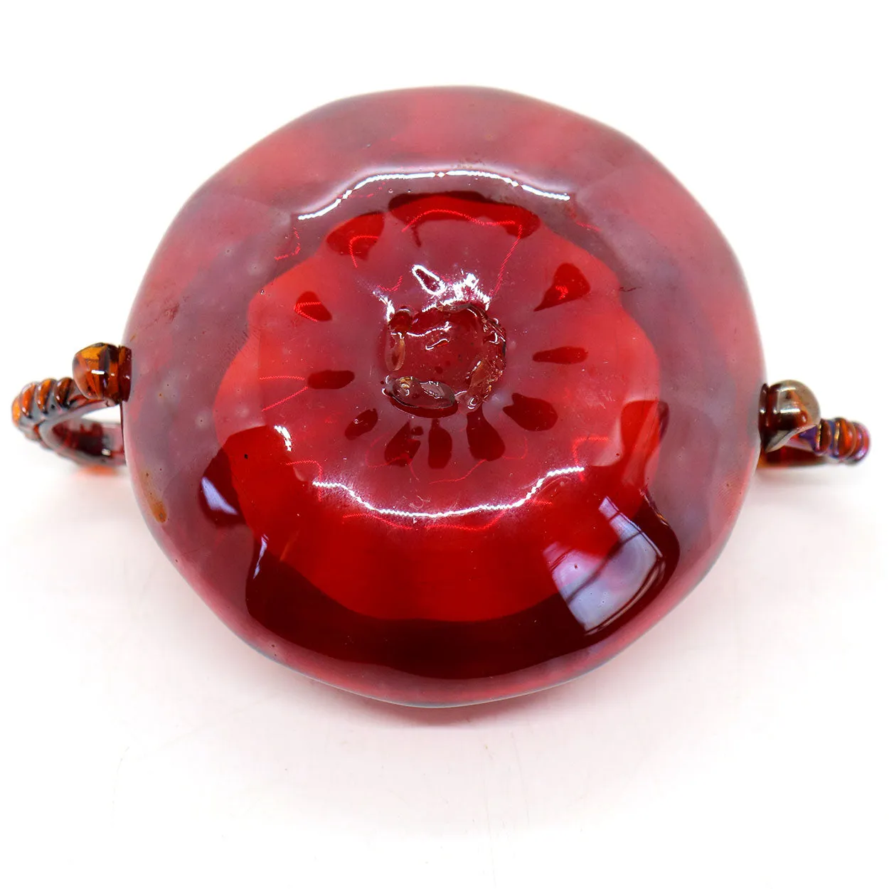 Small Italian Venetian Glass Iridescent Ruby Red Two-Handle Bowl