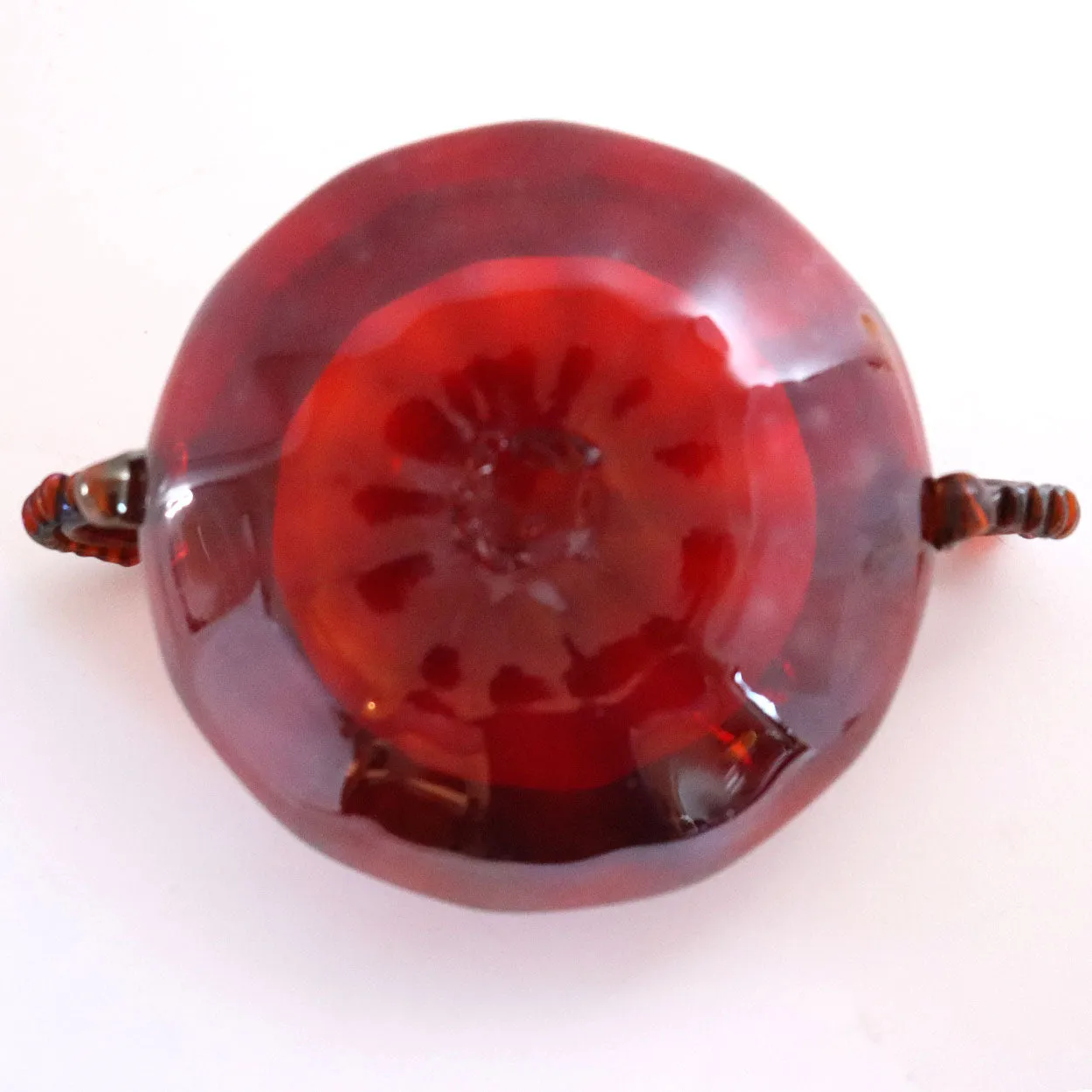 Small Italian Venetian Glass Iridescent Ruby Red Two-Handle Bowl
