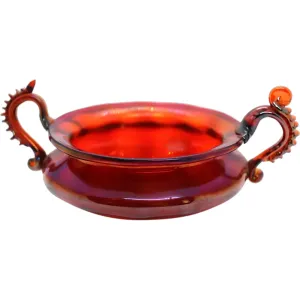 Small Italian Venetian Glass Iridescent Ruby Red Two-Handle Bowl